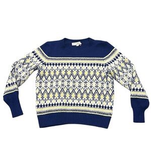LOFT Blue & Yellow Fair Isle Crew Neck Sweater Womens MP